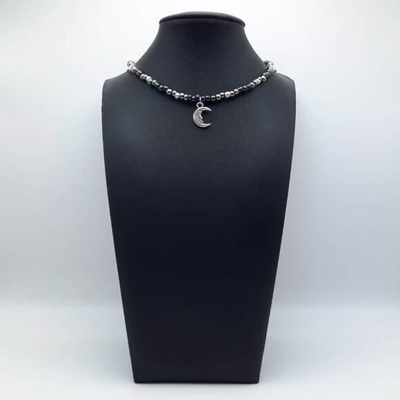 Celestial Moon & Stars Colorful Rainbow Silver Choker Necklace Handmade Jewelry - Picture 5 of 8